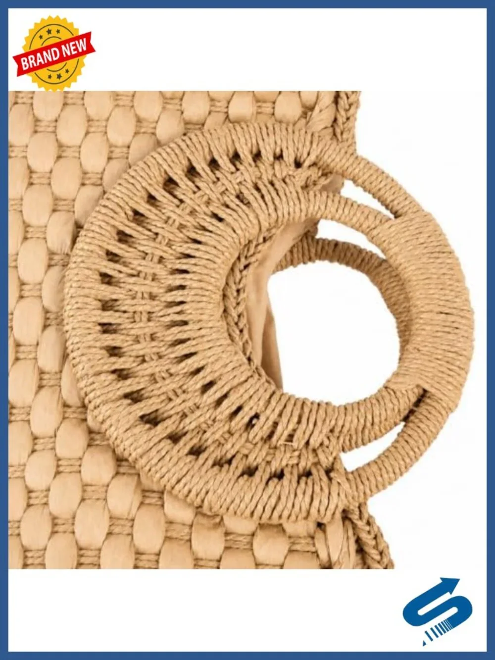 Hand-woven Straw Bag Summer Beach Tote Retro Rattan Clutch with Wood Handle